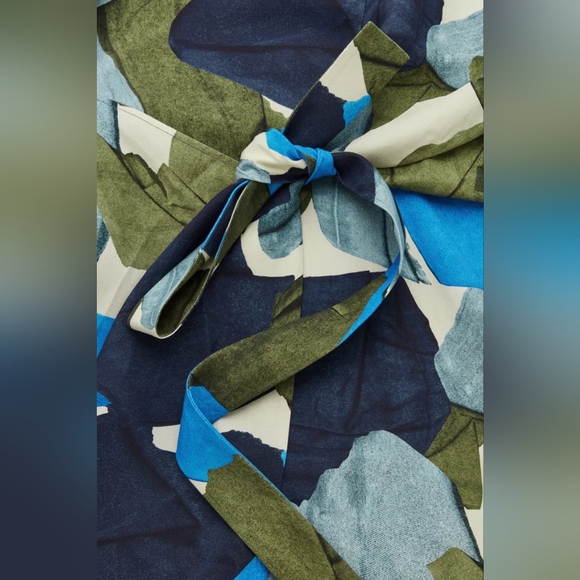 COS Abstract Printed Linen Lyocell Dress W/t Pocket Wrap Tie Front Sz 2 - 19"ptp - Picture 10 of 14